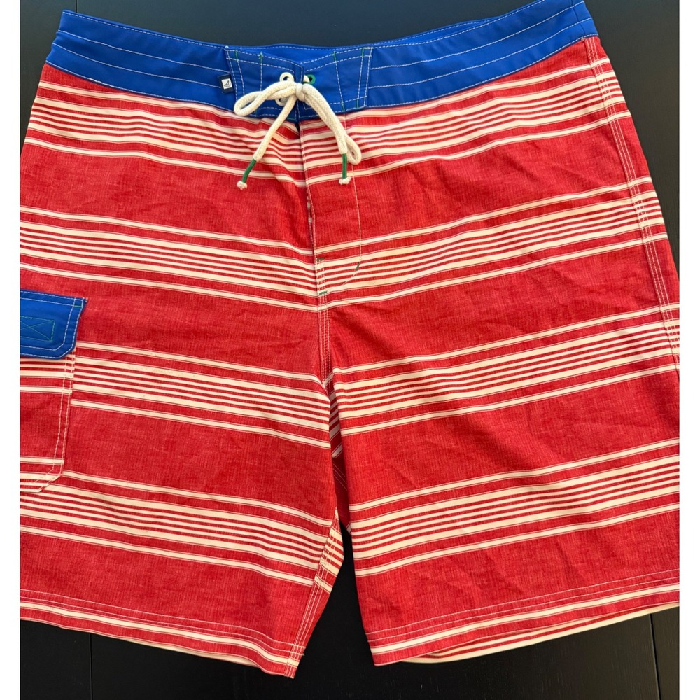 Sperry Board Shorts Men Size 36 Red/Blue Swim Trunks Drawstring Beach Resortwear